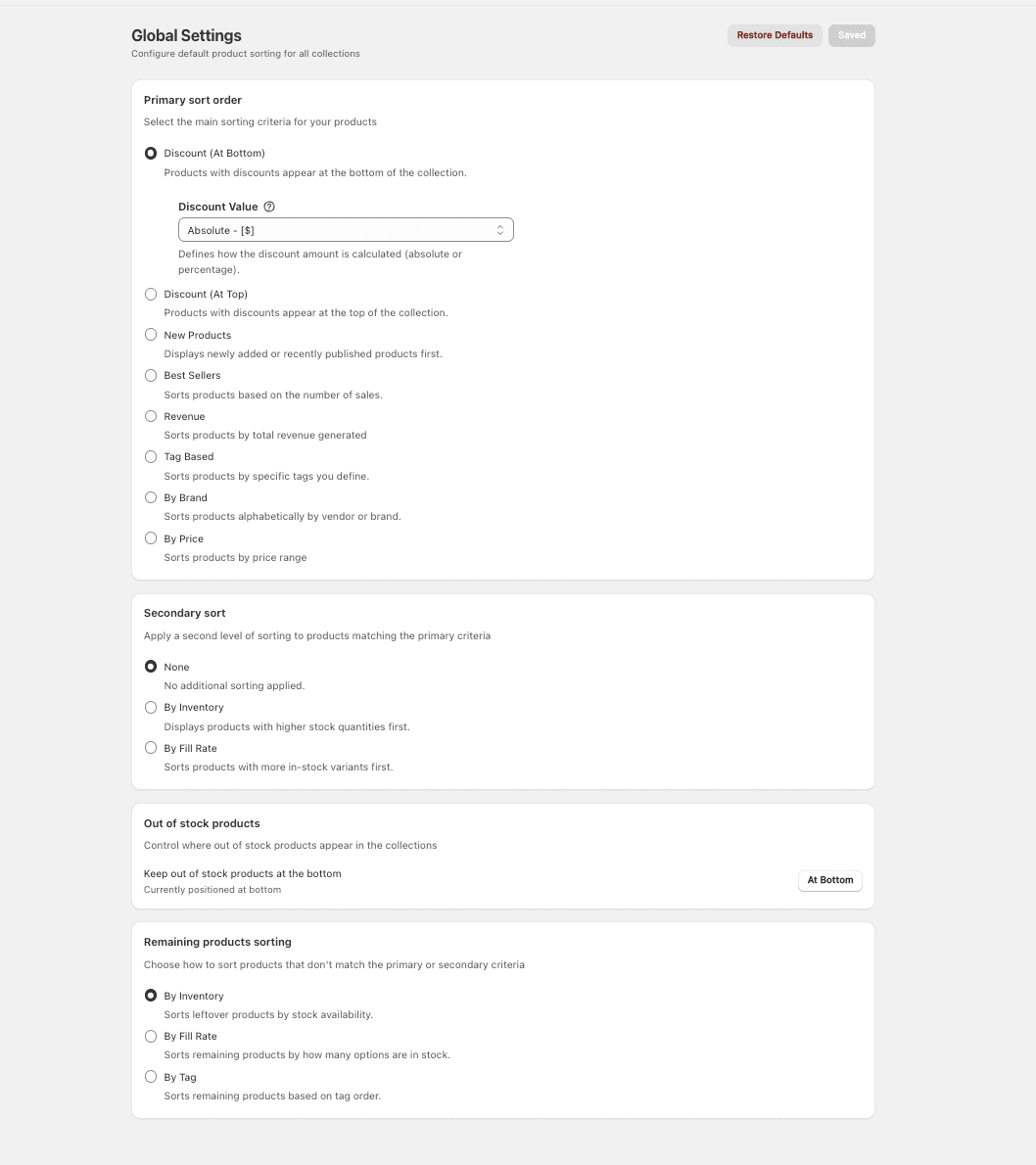 Configure Global Sorting Rules