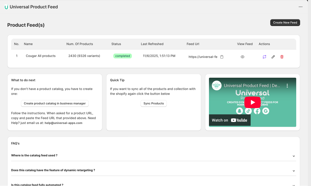 Universal Product Feed
