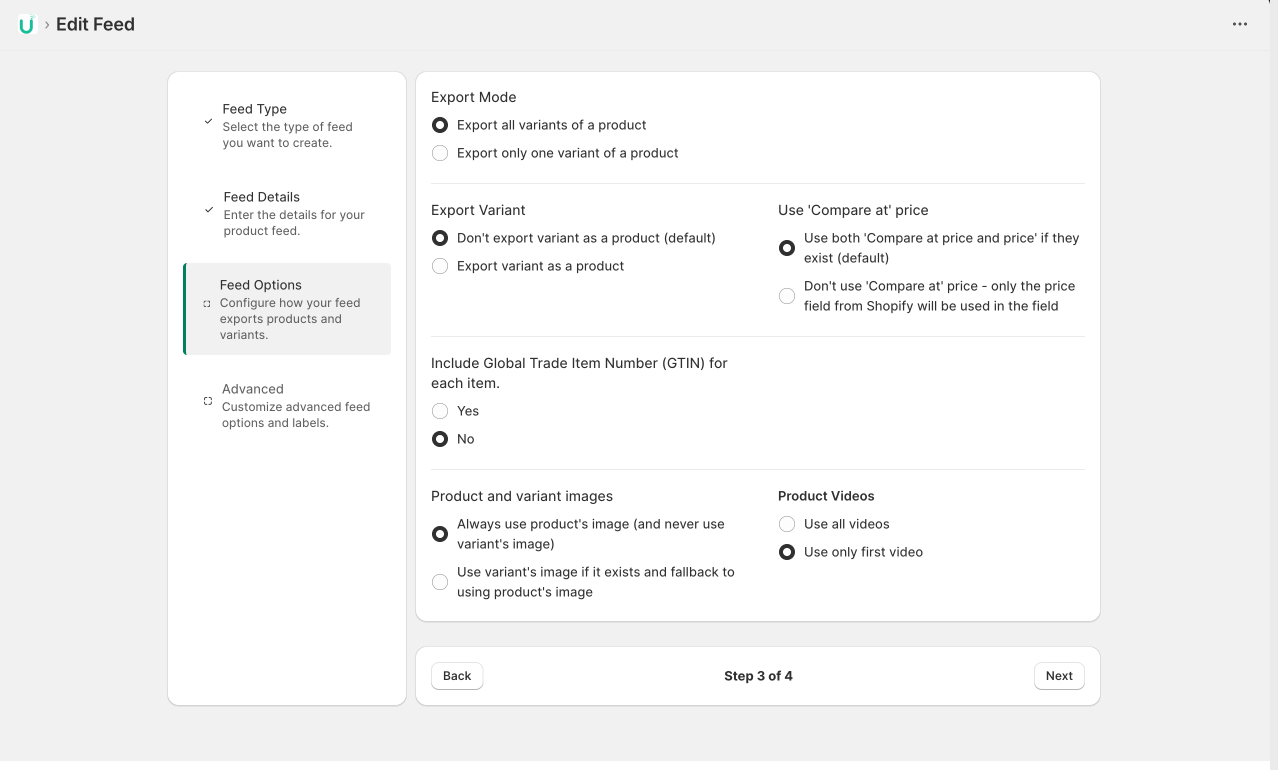 Customize Export Options